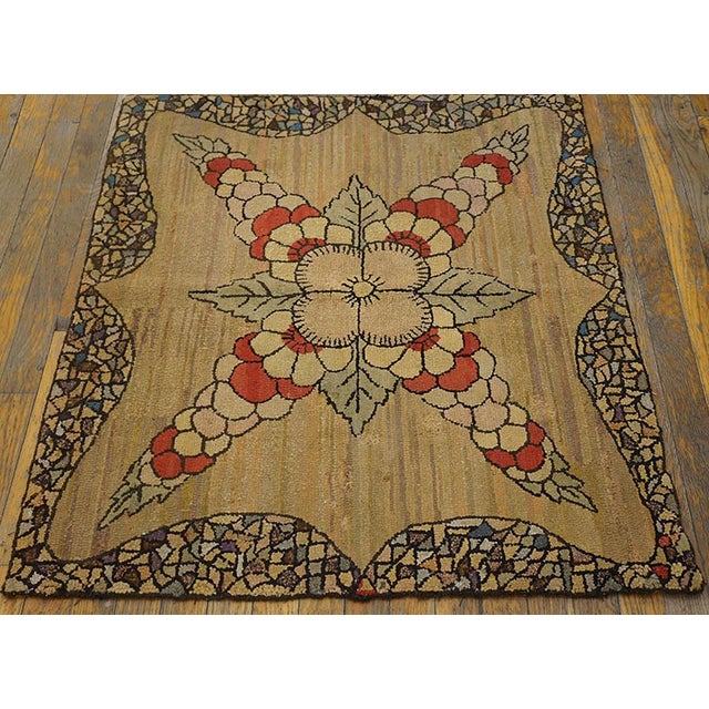 Antique American Hooked rug, measures: 3'0" x 3'5". Antique American Hooked Rug American Brown 1930s, Circa Date: 1930s....
