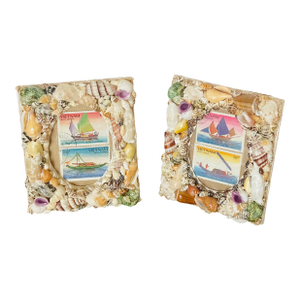 Pair of Sea Shell Encrusted Photo Frames Sailors Valentines