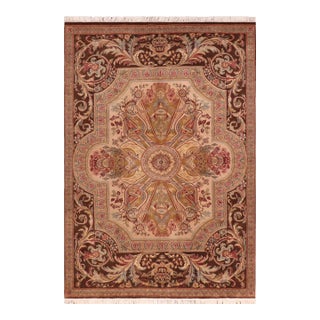 Art Nouveau 1990's Pak-Persian Brown/Taupe Wool Rug - 5'11'' X 9'6'' For Sale