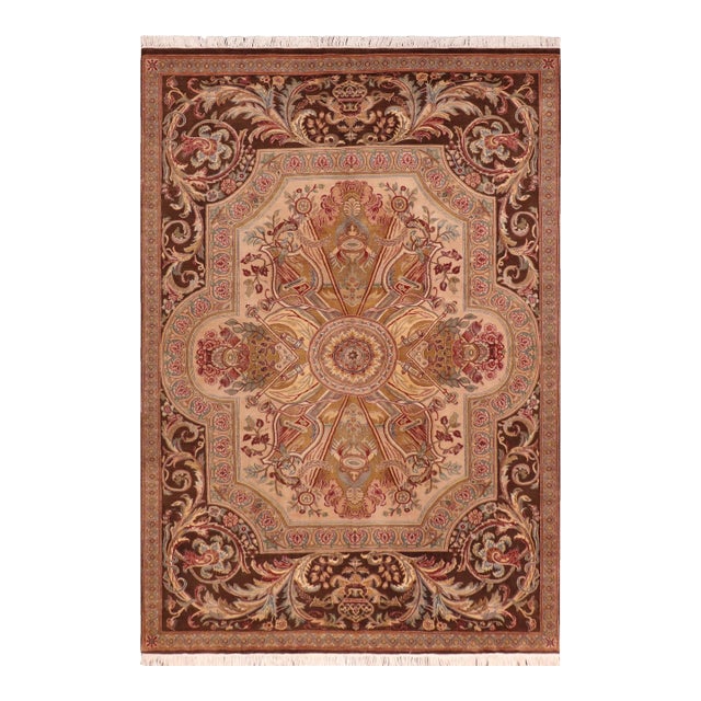Art Nouveau 1990's Pak-Persian Brown/Taupe Wool Rug - 5'11'' X 9'6'' For Sale