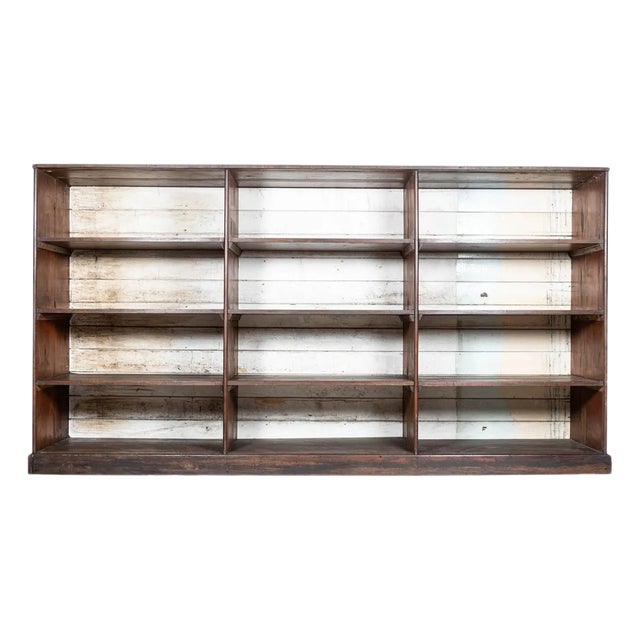 19th Century English Ironmonger's Pine Shelving Cabinet For Sale