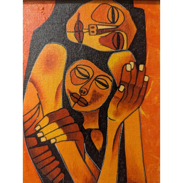 Paint VTG Ecuador Signed J.Rafael Painting Couple Embracing Hand Crafted Guayasamin S For Sale - Image 7 of 9