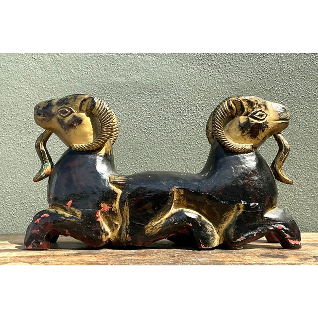 Vintage Egyptian Gilt Tipped Rams Head Sculpture For Sale - Image 11 of 12