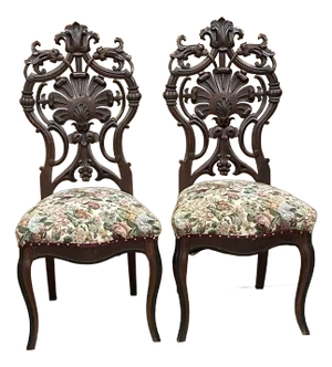Late 19th Century A Pair of Carved Victorian Parlor Chairs in the Style of Joseph Meeks