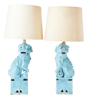 Vintage Chinese Fu Dog Lamps in the style of William Billy Haines, 1970s, Set of 2