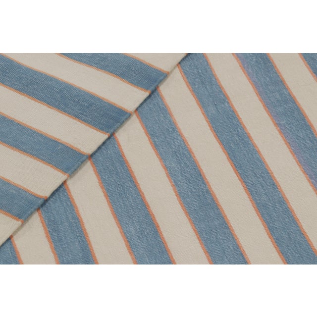 Blue Rug & Kilim’s Indian Dhurrie Rug in Slate Blue and Ivory Stripes For Sale - Image 8 of 10