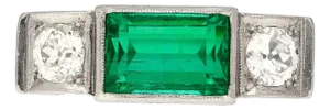 1990s Gia Certified 3.10 Carat No Oil Muzo Colombian Emerald & Old Cut Diamond Ring, Size 5.75