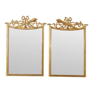 Rare Pair Carved LaBarge Giltwood French Quiver of Arrows and Bow Mirrors For Sale