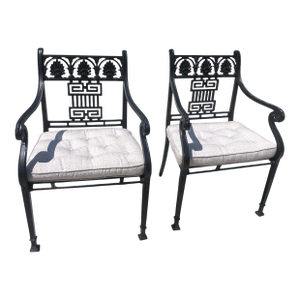 Pair of Late 19th Century Greek Revival Cast Iron Chairs