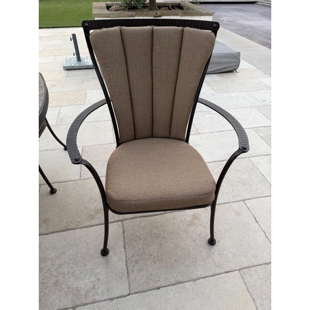 O.W. Lee Monterra Wrought Iron & Stone Top Patio Dining Set, 9 Pieces, Attributed For Sale - Image 4 of 7