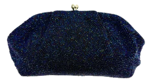 Vintage Belgium Beaded Evening Clutch Deep Navy Glass Micro Beads