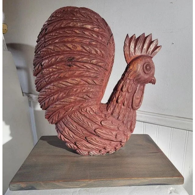 18thc Hand Carved Rooster Sculpture on Stand For Sale In Los Angeles - Image 6 of 9