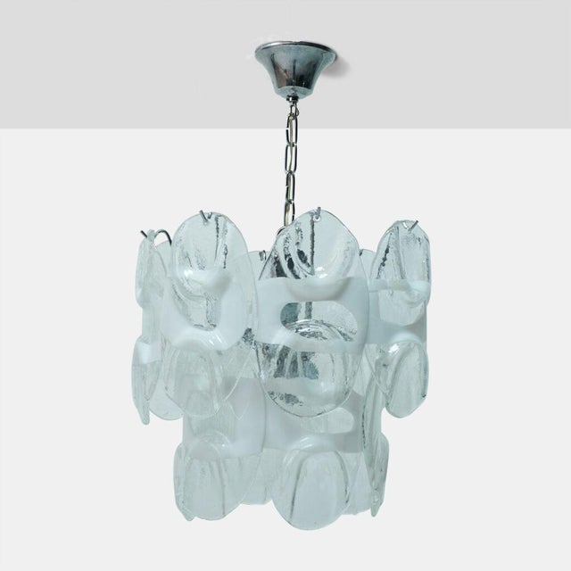 Gino Vistosi Attributed Glass & Chrome Pendant Italy, c1960s A two-tiered white Murano glass and chromed metal pendant...