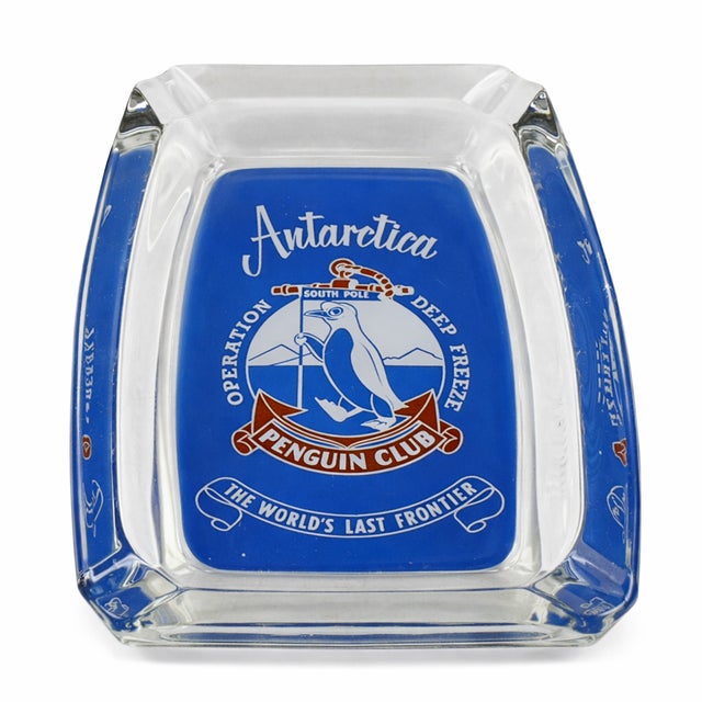 Glass Vintage Antarctica Operation Deep Freeze Penguin Club Glass Ashtray For Sale - Image 7 of 8