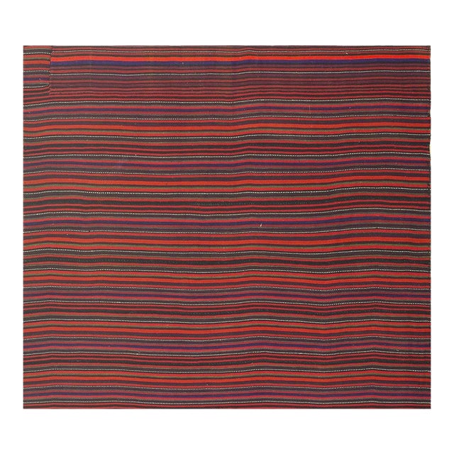 1950s Multi Field Geometric Stripe Vintage Turkish Decorative Kilim Rug For Sale