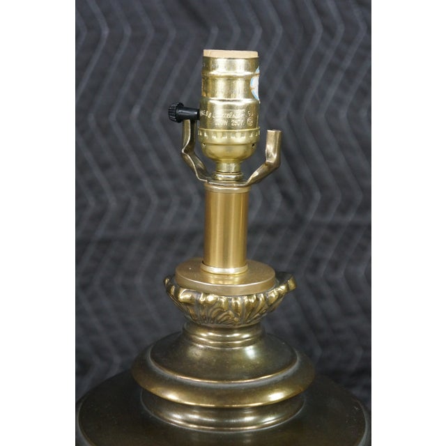 Brass 2 Art Deco Hollywood Regency Style Tapered Brass Buffet Table Lamps Pair For Sale - Image 8 of 16