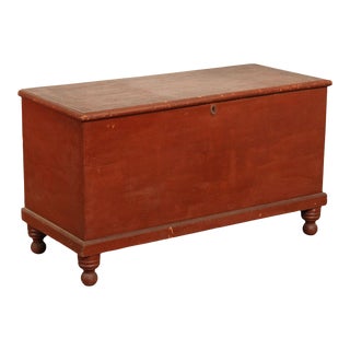 Antique Pennsylvania Red Painted Primitive Softwood Blanket Chest For Sale