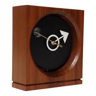 Vintage American Modernist Staved Walnut Square Wall Clock With Date Window For Sale