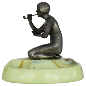 1930s Nude Art Deco Smoking Flapper Slag Glass Ashtray by Houzex