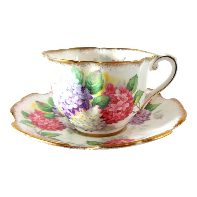 Mid 20th Century Vintage Royal Stafford "Carousel" Bone China Lilacs Tea Cup and Saucer For Sale