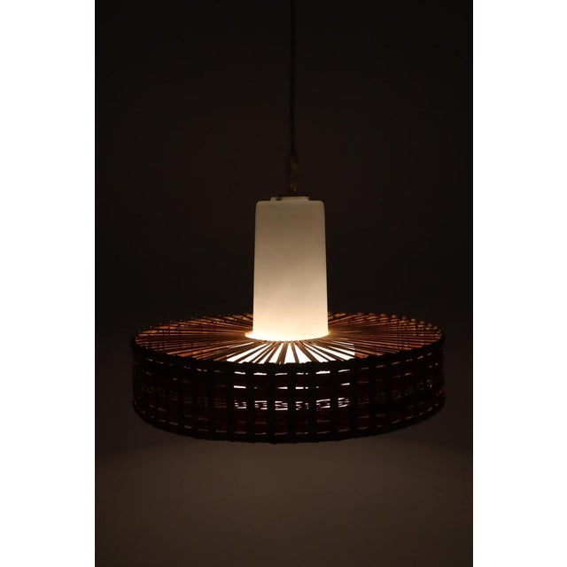 Mid-Century Modern Glass Pinewood Raffia Hanging Lamp by Doria, 1960s For Sale - Image 6 of 17