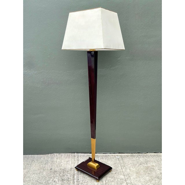 Vintage Deco Zebra Wood and Brass Floor Lamp For Sale - Image 9 of 12
