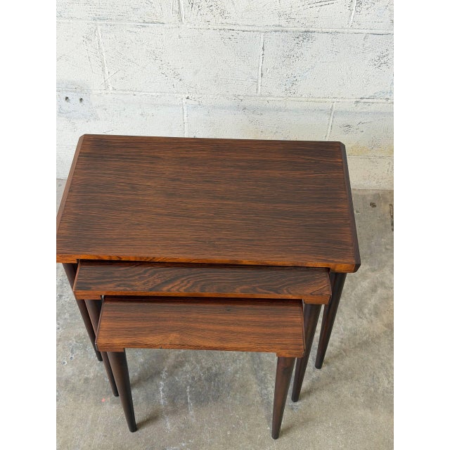 Brown Rosewood Nesting Tables Set of 3 With Slim Tapered Legs Vintage Mid-Century Modern 1960s For Sale - Image 8 of 11