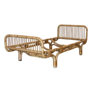 Bamboo and Wicker Bed, 1970s For Sale