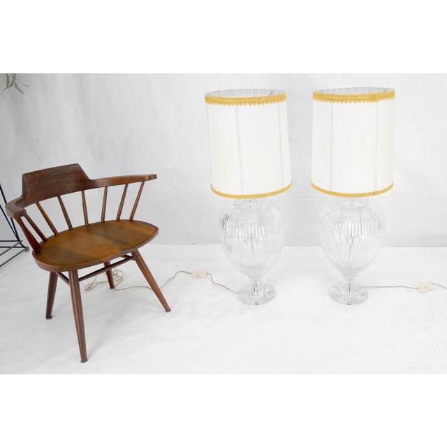 Pair of Large 14" Diameter Cut Glass Urn Vase Shape Table Lamps Stunning MINT