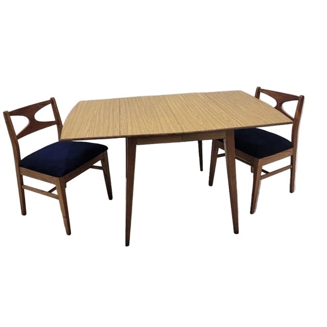 Mid-Century Modern Mid Century Modern Walnut Drop Leaf Table and 6 Chairs Newly Reupholstered For Sale - Image 3 of 8