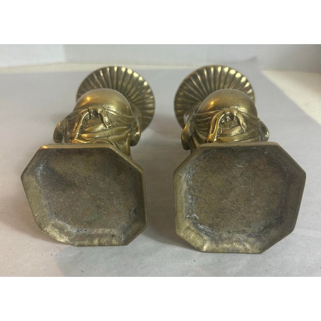Mid 20th Century Vintage Brass Buddha Altar Candle Holders - A Pair For Sale - Image 5 of 12