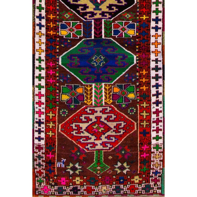 Vintage Turkish Handmade Ruby-Red Tribal Wool Runner For Sale - Image 4 of 5