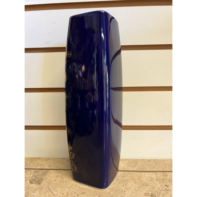 Mid 20th Century Cobalt Blue Gilded Motif Flower Bird Pheasant Japan Vase For Sale - Image 4 of 8