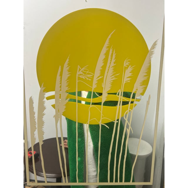 1970s Framed Art Mirror - Yellow Sun / Wheat Vintage 1970s framed art mirror by Brytone Mechanical Mirror Works, NYC....