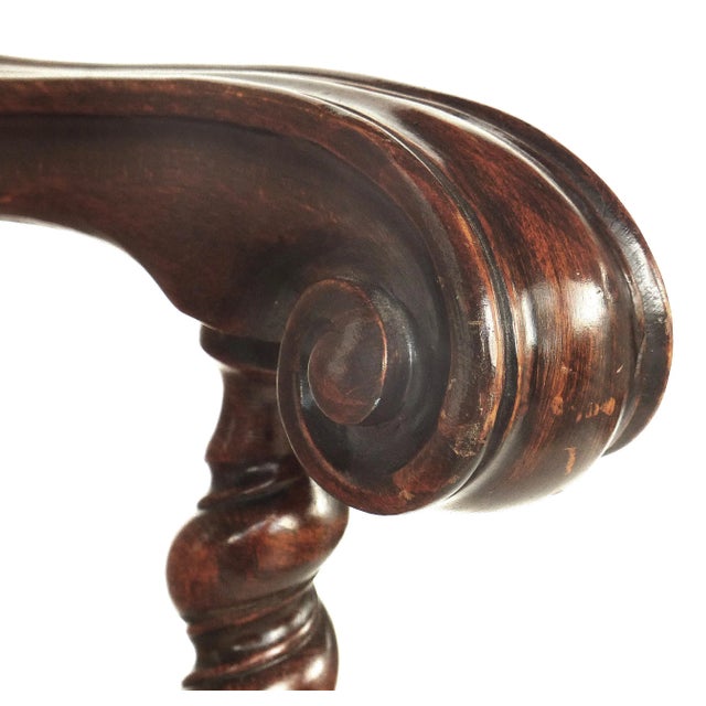 English Carved Barley Twist Armchair, Upholstered Seat & Back For Sale - Image 3 of 11