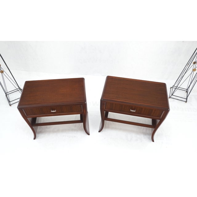 Pair Century Walnut Waterfall Brand New Old Stock Two Tier End Side Tables Stand For Sale - Image 11 of 17