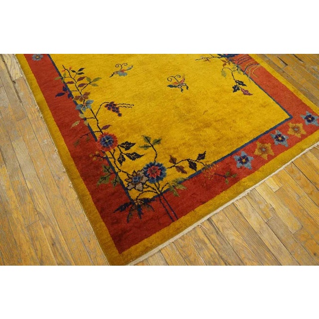 1920s Goldenrod Vase Floral Antique Chinese Art Deco Carpet 4' X 6'10" Handknotted Wool Rug For Sale - Image 11 of 12
