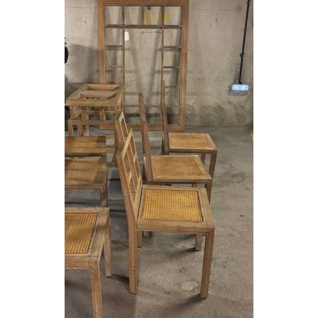 Wood Vintage Chairs and Dining Table in Limed Oak by Jean Michel Wilmotte, 1970s, Set of 7 For Sale - Image 7 of 10