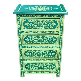 Hand‑Painted Moroccan Nightstand / Green Zoua9 Woodwork For Sale
