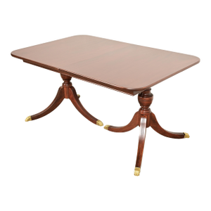 Baker Furniture Style Georgian Mahogany Double Pedestal Extension Dining Table, Newly Refinished