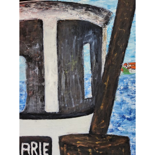 Textile Mid Century Swedish Modernist Naivist Maritime Oil Painting of a Fisherman For Sale - Image 7 of 17
