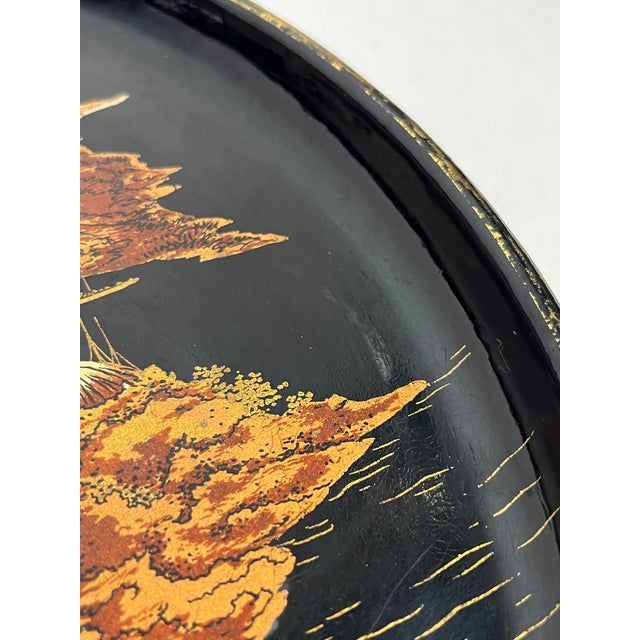 Antique Chinese Papier Mâché Lacquer Tray With Chinoiserie Landscape – Late 19th Century For Sale - Image 6 of 11
