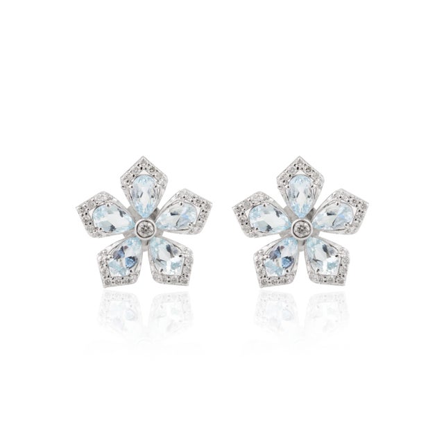 Not Yet Made - Made To Order 1.65ct Aquamarine Floral Art Deco Cluster Earrings for Her in 18k Gold- 2 Pieces For Sale - Image 5 of 10