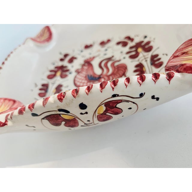 Ruby Red 1970’s Deruta Vintage Hand Painted Rooster Decorative Bowl, Ashtray, Vide Poche For Sale - Image 8 of 12