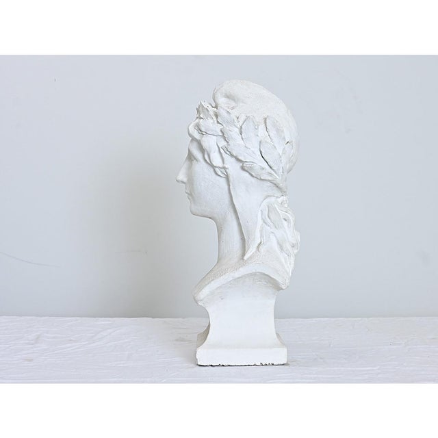 Modern French Vintage Plaster Bust of a Woman in Laurel Leaf Crown For Sale - Image 3 of 8