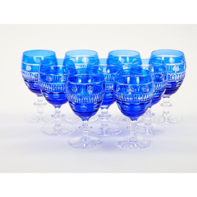 Val Saint Lambert Cobalt Blue Crystal Wine & Water Glasses Service for 9 People For Sale - Image 11 of 11