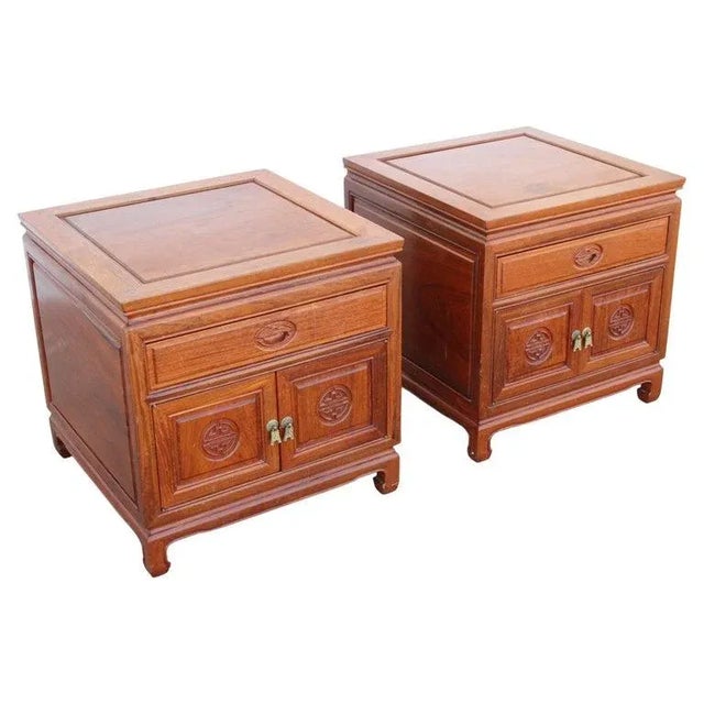 Mid 20th Century Pair Asian Rosewood Chinoiserie Nightstands For Sale - Image 10 of 10