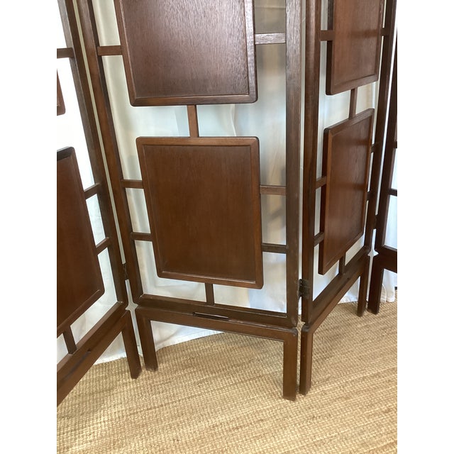 Vintage Art Deco 4 Panel Teak Wood Floating Panel Freestanding Room Divider For Sale - Image 10 of 10