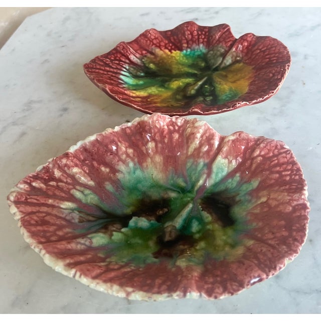 Ceramic 19th Century Leaf Dishes, Set of 2, C. 1880's For Sale - Image 7 of 11