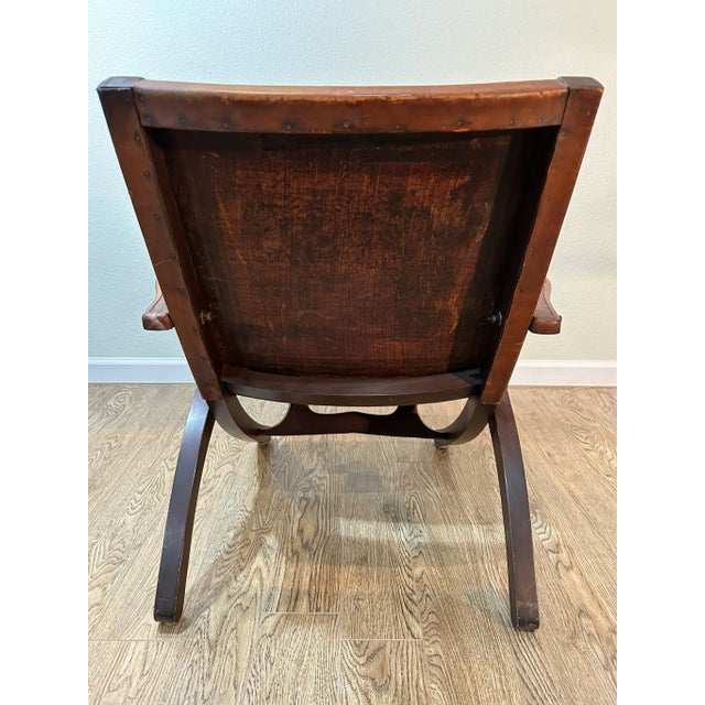 Wood 1970s Peruvian Embossed Leather Folding Chair For Sale - Image 7 of 10